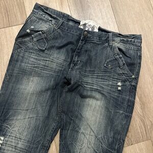 FUSAI Distressed Wash Mens Jeans-Y2K Grunge Skater Streetwear 38x34" Whiskers